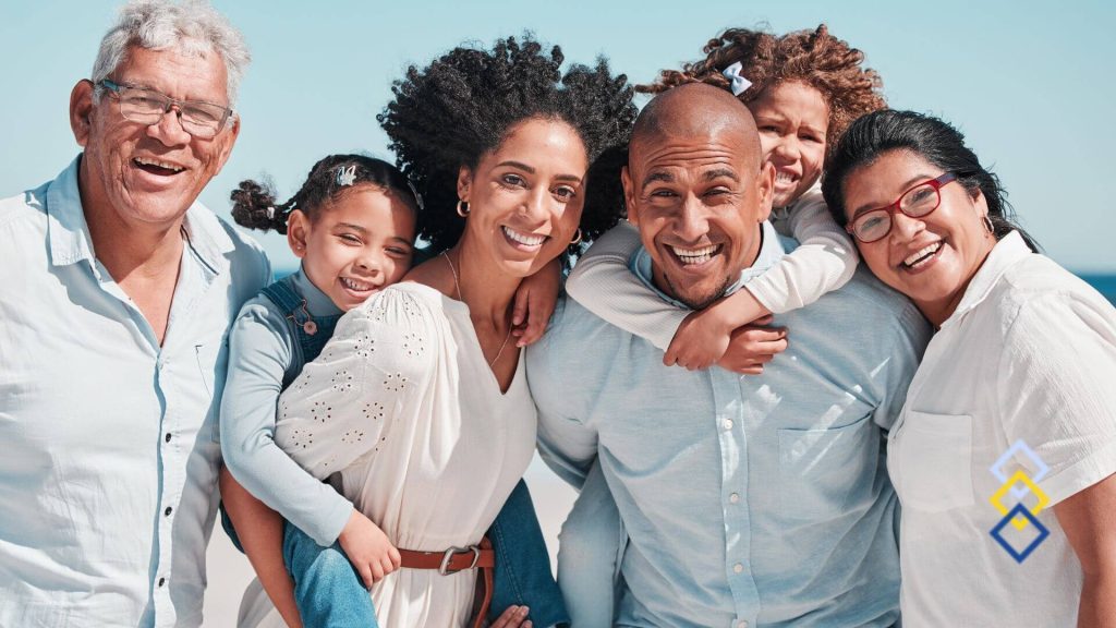 A multigenerational family standing together