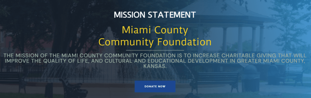 Banner carrying the Miami County Community Foundation mission statement