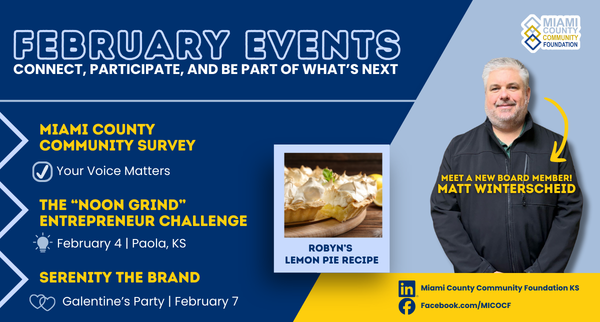 February newsletter banner listing Miami County events, with board member Matt Winterscheid