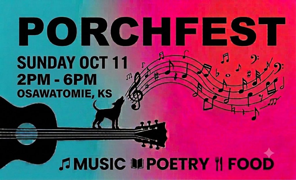 Flyer for Porchfest on Brown Avenue in Osawatomie